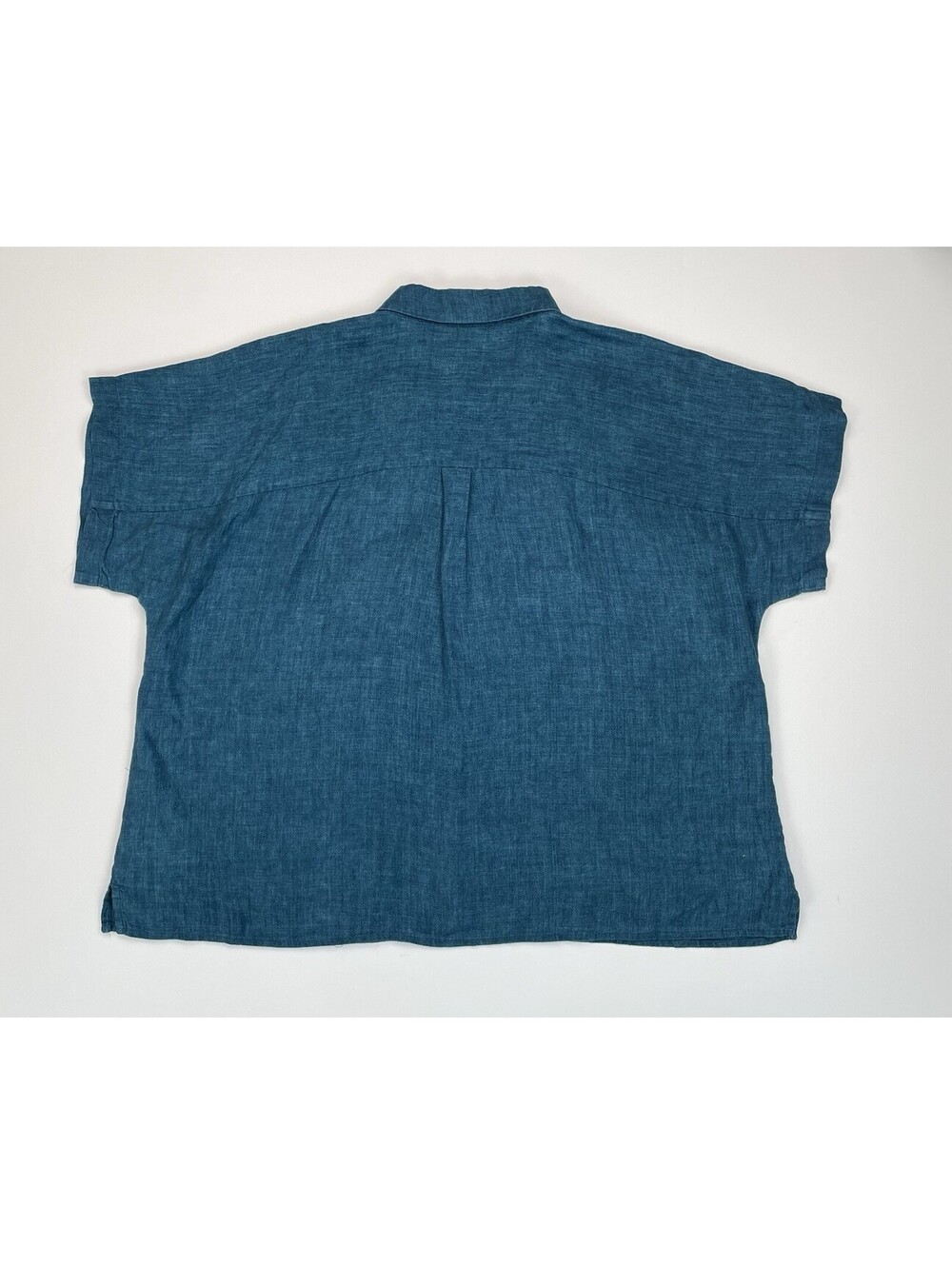 Eileen Fisher Organic Linen Short Sleeve Boxy Shirt Blouse Teal Blue 1X - Picture 2 of 7